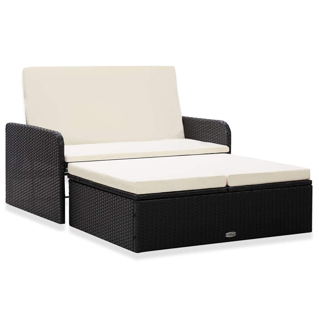 2 Pcs conjunto lounge de jardim c/ almofadões vime PE preto