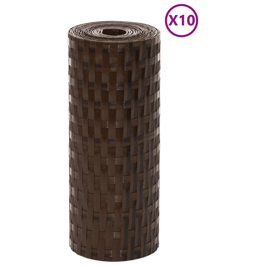 Telas de varanda 10 pcs 255x19 cm vime PE castanho e preto