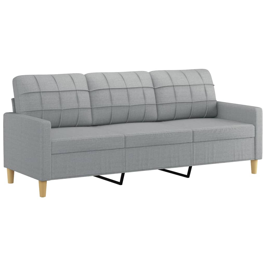 Sofá 3 lugares + almofadas decorativas 180cm tecido cinza-claro