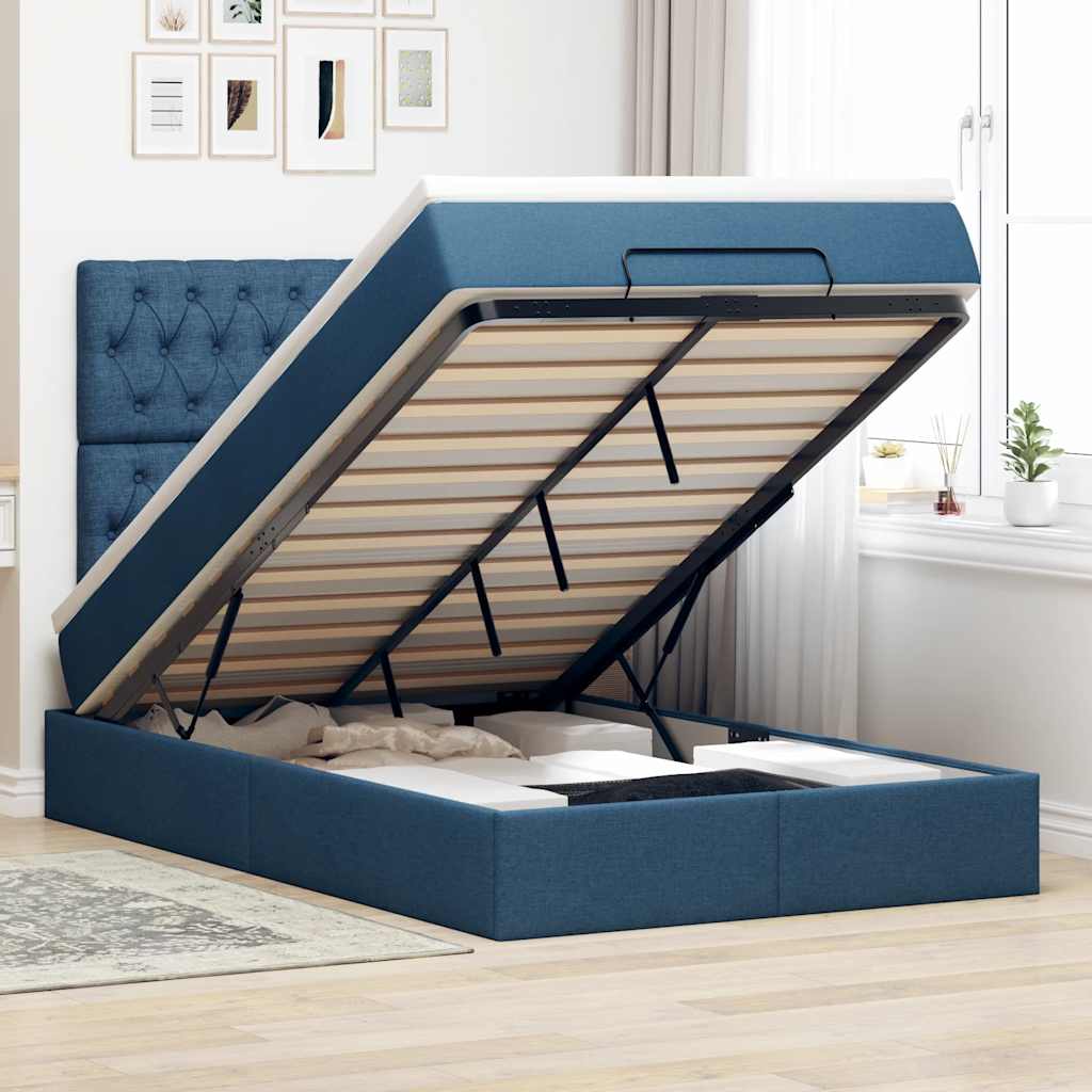 Estrutura de cama otomana com colchão 120x200 cm tecido azul