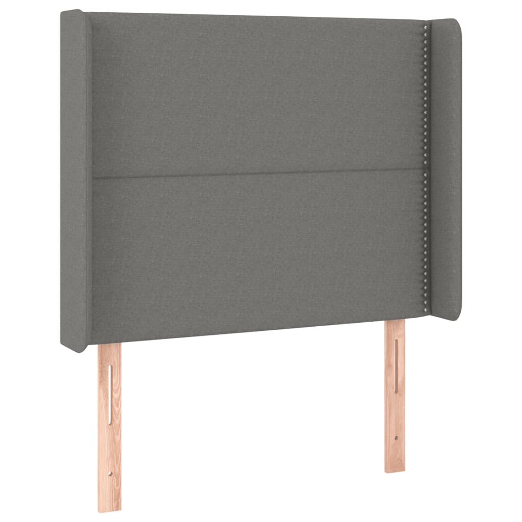 Cabeceira de cama c/ LED tecido 93x16x118/128 cm cinza-escuro