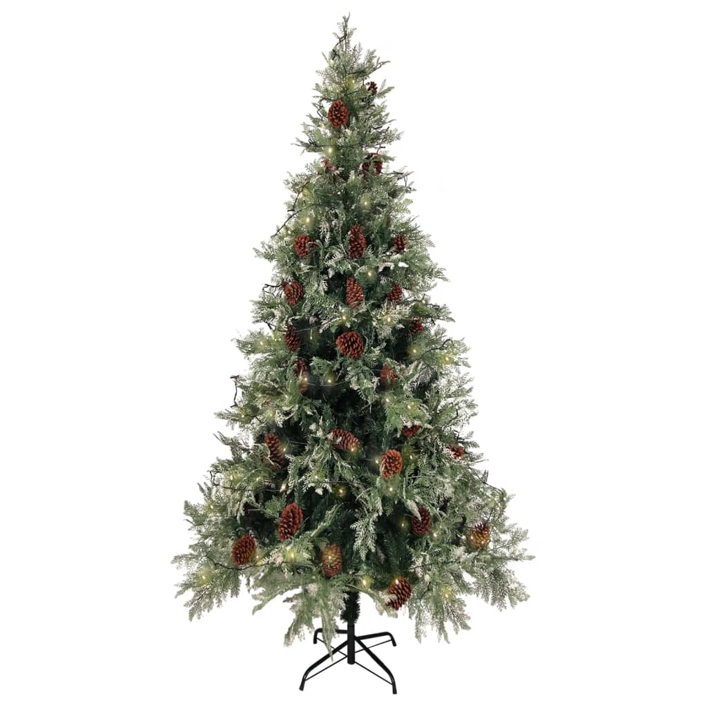 Árvore natal pré-iluminada c/ pinhas 225 cm PVC/PE verde/branco