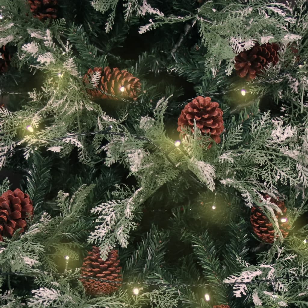 Árvore natal pré-iluminada c/ pinhas 225 cm PVC/PE verde/branco