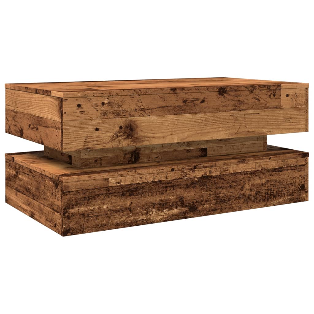 Mesa de centro com luzes LED 90x50x40 cm madeira velha