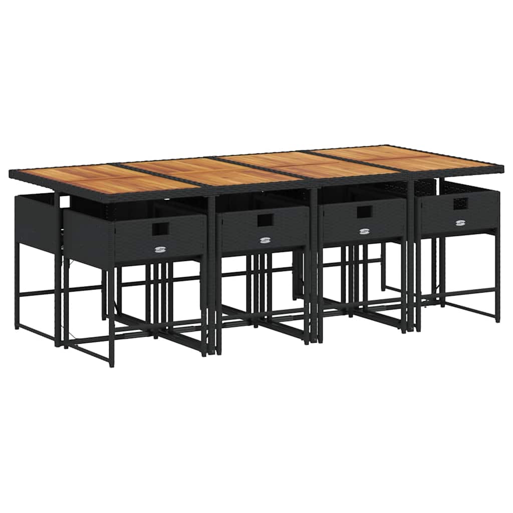 9 Pcs conjunto de jantar p/ jardim c/ almofadões vime PE preto