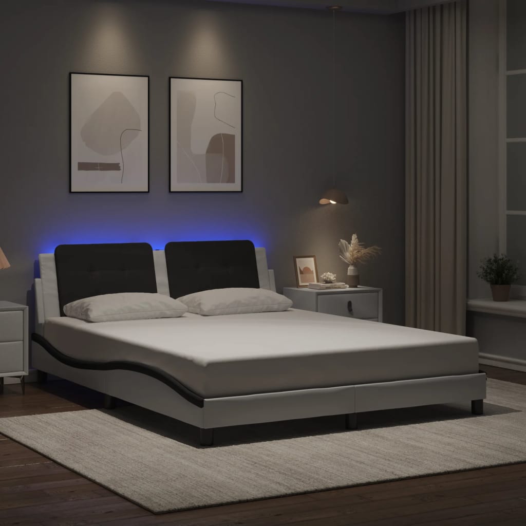 Estrutura de cama com LED sem colchão zadar 160x200cm branco/preto