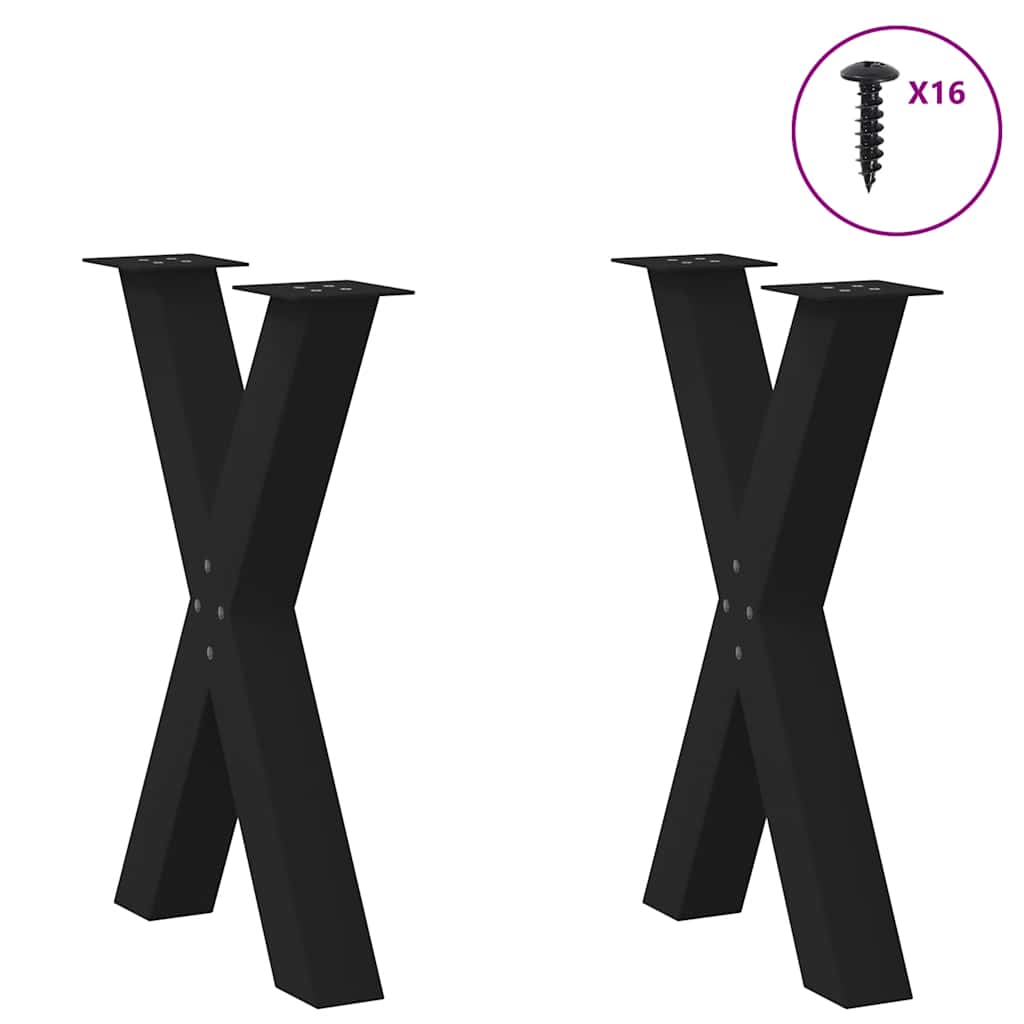 Pés para mesa de jantar em formato de x, 2 peças, preto, 60x(72-73) cm, aço