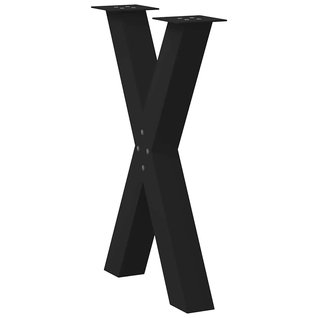 Pés para mesa de jantar em formato de x, 2 peças, preto, 60x(72-73) cm, aço