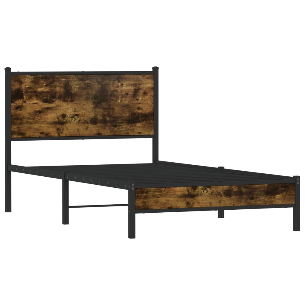 Estrutura de cama sem colchão 107x203 cm metal carvalho fumado