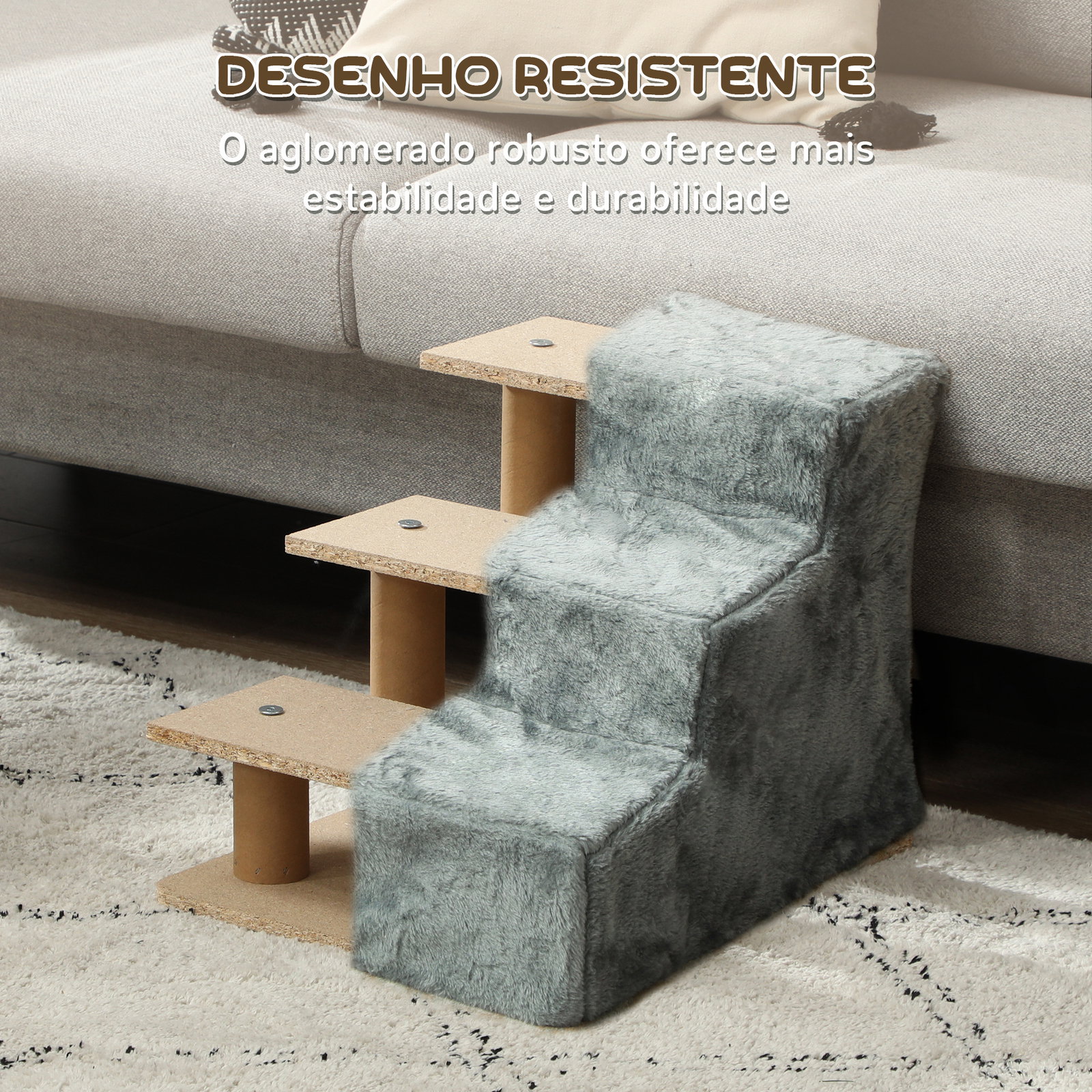 Escada para animais de estimação com 3 degraus 2 em 1 com capa removível e lavável escada para cães gatos 35x46x35 cm cinza