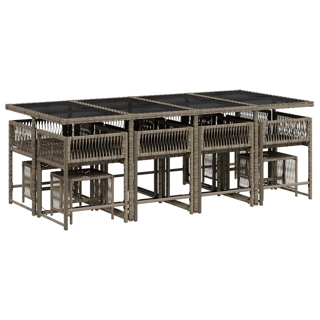 13 Pcs conjunto jantar p/ jardim c/ almofadões vime PE cinzento