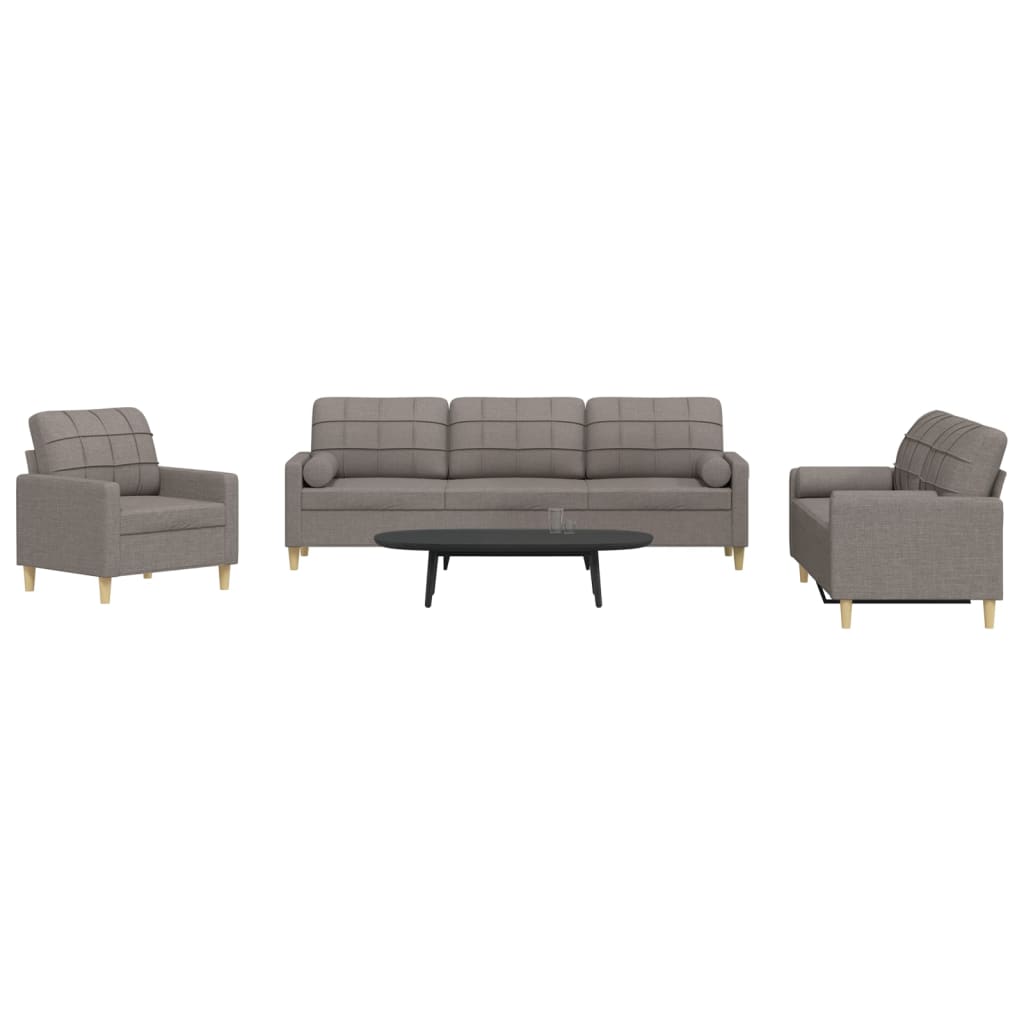 3 Pcs conjunto de sofás com almofadas tecido cinza-acastanhado
