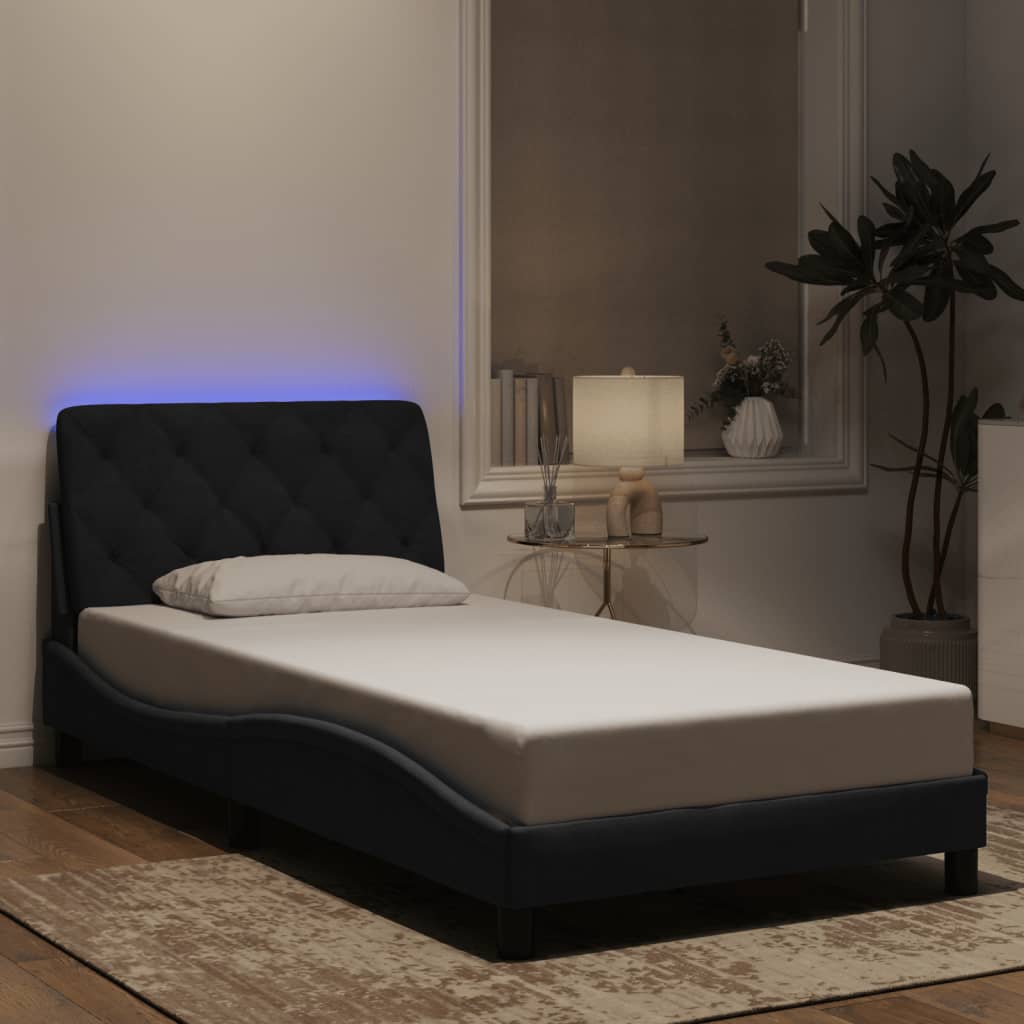 Estrutura de cama com LED sem colchão 100x200 cm veludo preto