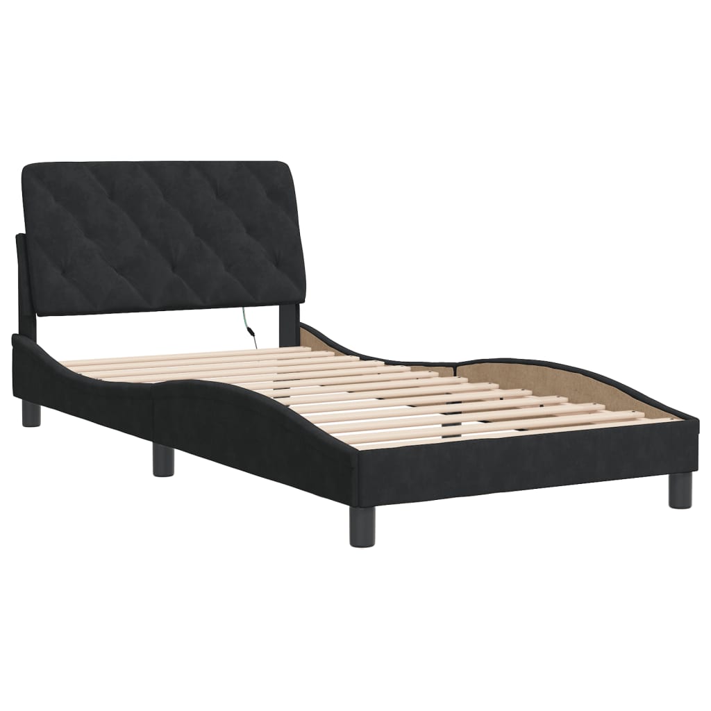 Estrutura de cama com LED sem colchão 100x200 cm veludo preto