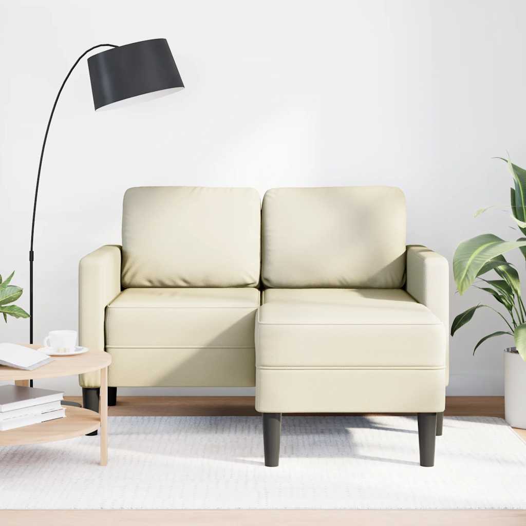 Sofá 2 lugares com chaise em l 125 cm couro artificial creme