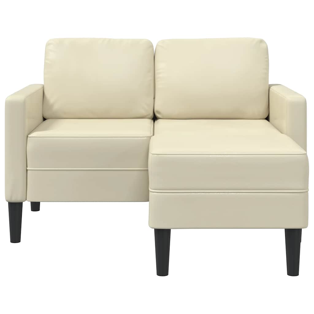 Sofá 2 lugares com chaise em l 125 cm couro artificial creme