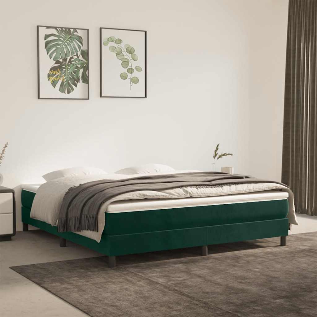 Estrutura de cama com molas 160x200 cm veludo verde-escuro