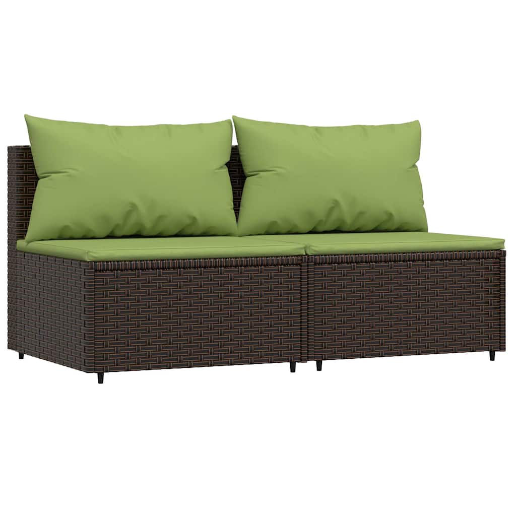3 Pcs conjunto lounge jardim c/ almofadões vime PE castanho