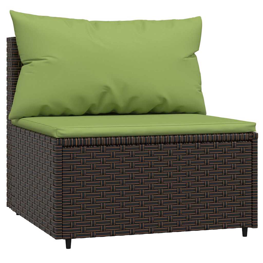 3 Pcs conjunto lounge jardim c/ almofadões vime PE castanho