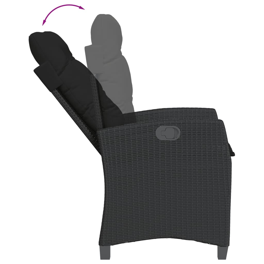5 Pcs conjunto de jantar p/ jardim c/ almofadões vime PE preto