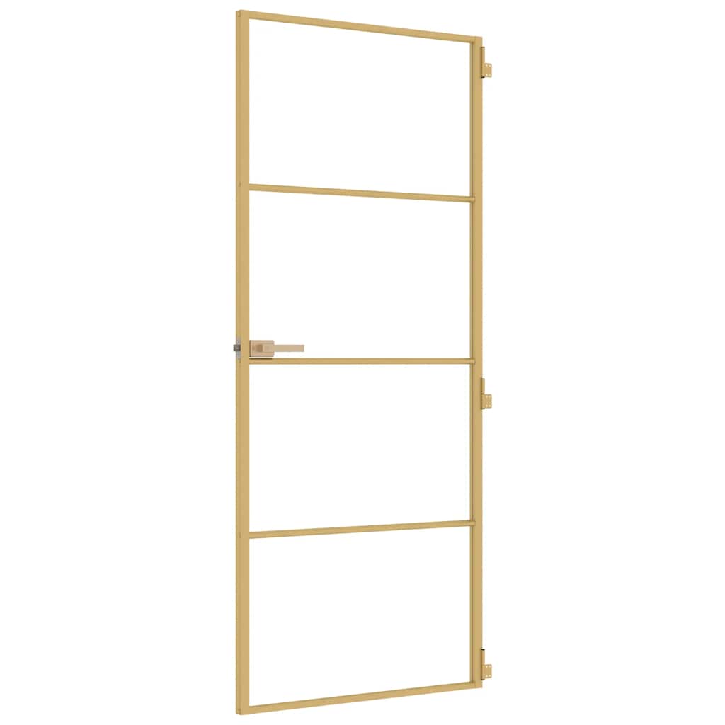Porta interior 83x201,5 cm vidro temperado e alumínio dourado
