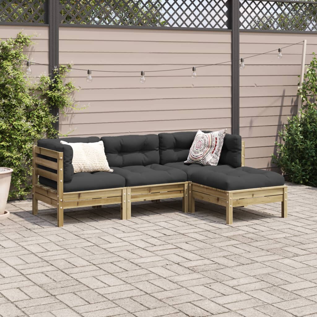 4 Pcs conjunto sofás p/ jardim com almofadões pinho impregnado