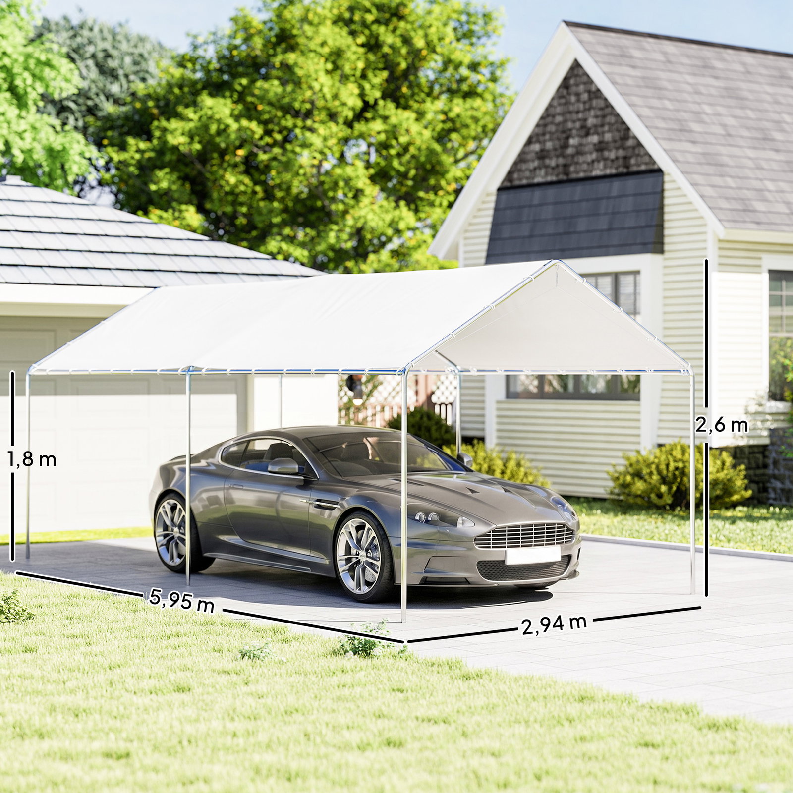 Tenda garagem para carro 3x6 m abrigo portátil impermeável com cobertura de tecido PE e estrutura de aço galvanizado branco