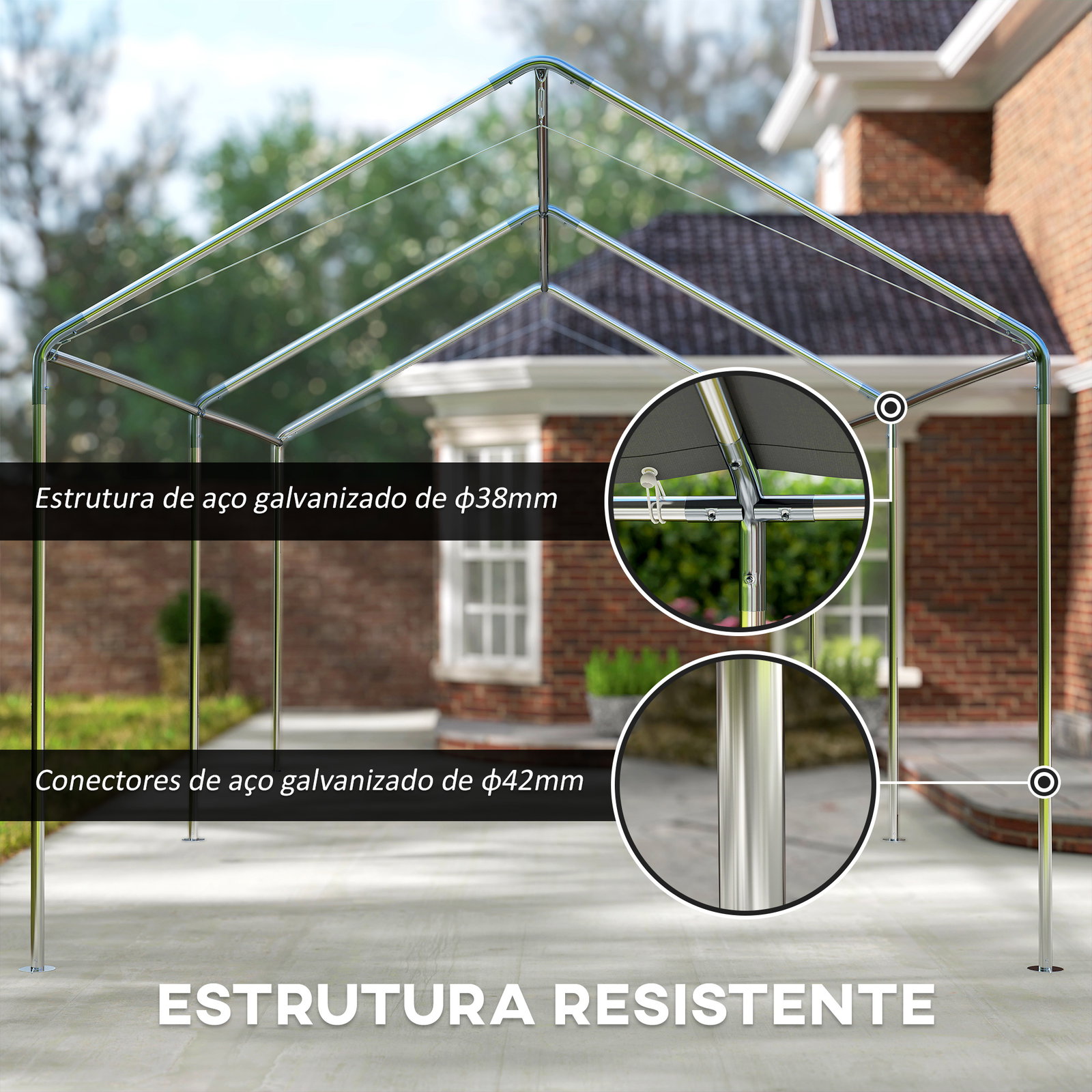 Tenda garagem para carro 3x6 m abrigo portátil impermeável com cobertura de tecido PE e estrutura de aço galvanizado branco