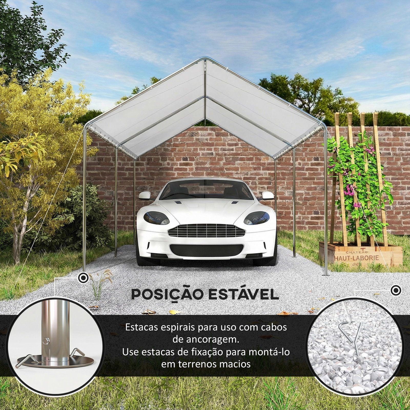 Tenda garagem para carro 3x6 m abrigo portátil impermeável com cobertura de tecido PE e estrutura de aço galvanizado branco