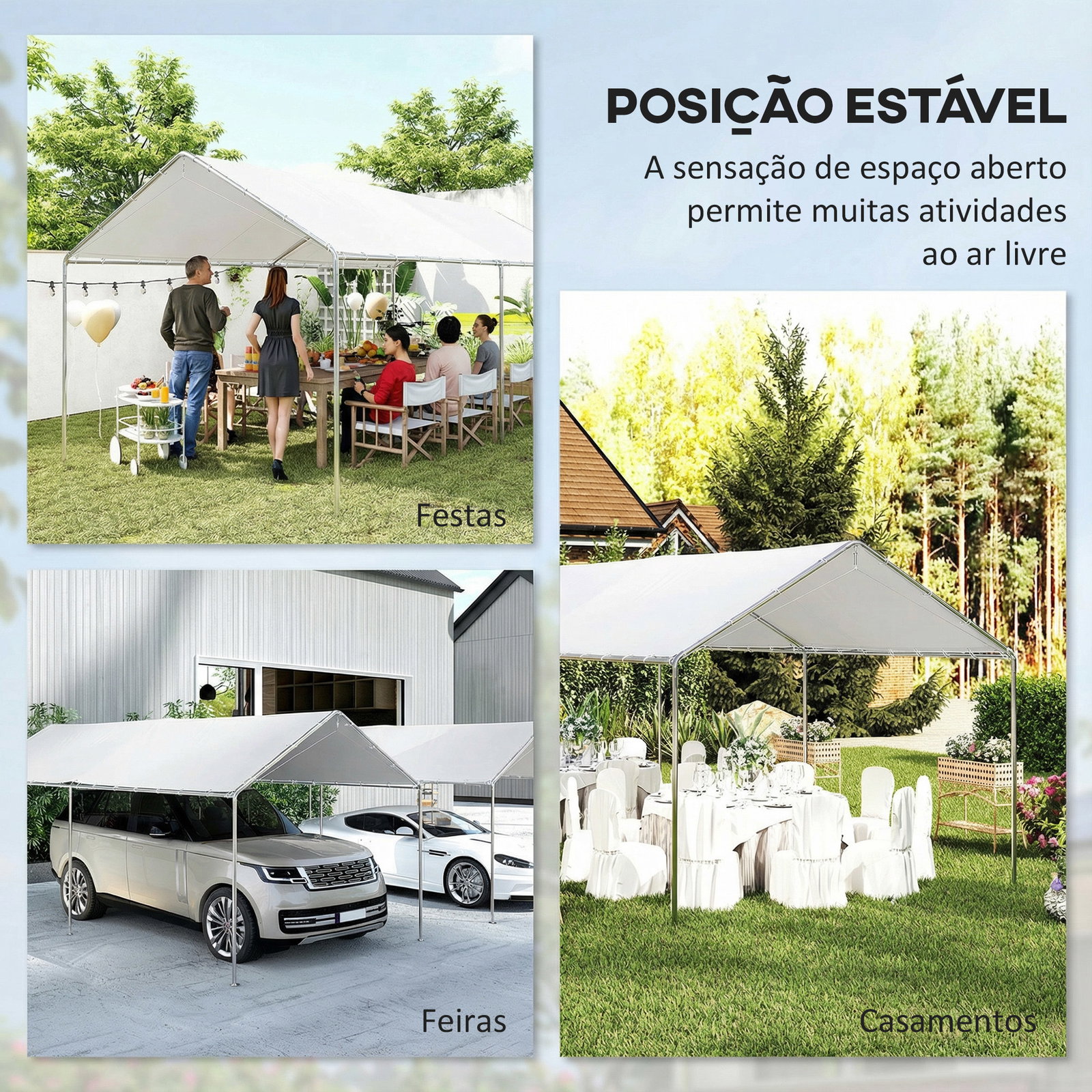Tenda garagem para carro 3x6 m abrigo portátil impermeável com cobertura de tecido PE e estrutura de aço galvanizado branco