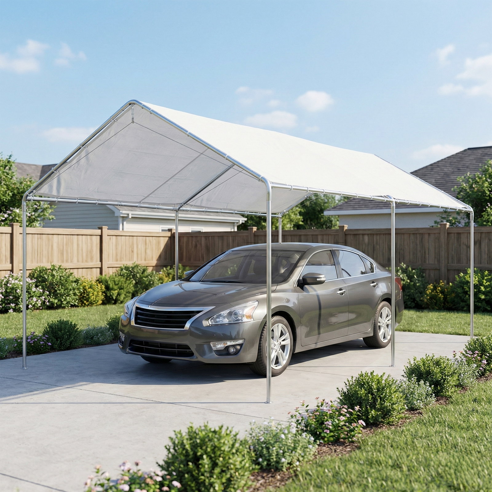 Tenda garagem para carro 3x6 m abrigo portátil impermeável com cobertura de tecido PE e estrutura de aço galvanizado branco