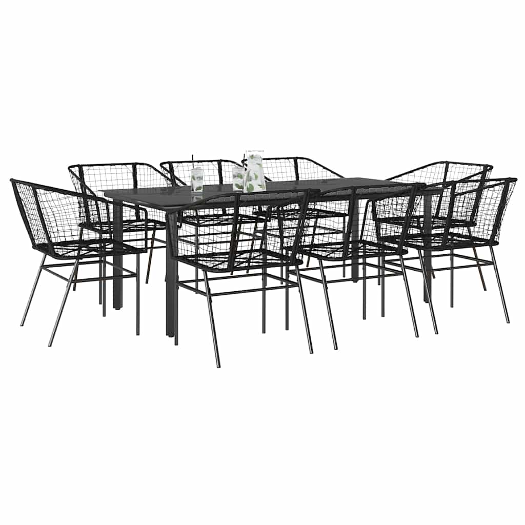 Conjunto de jantar jardim 9 peças vidro vime PE preto