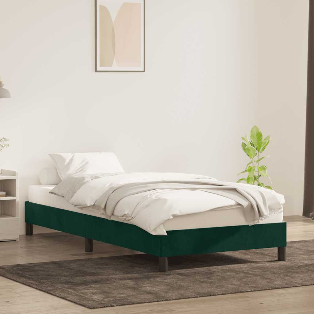 Estrutura de cama sem colchão 100x220 cm veludo verde-escuro