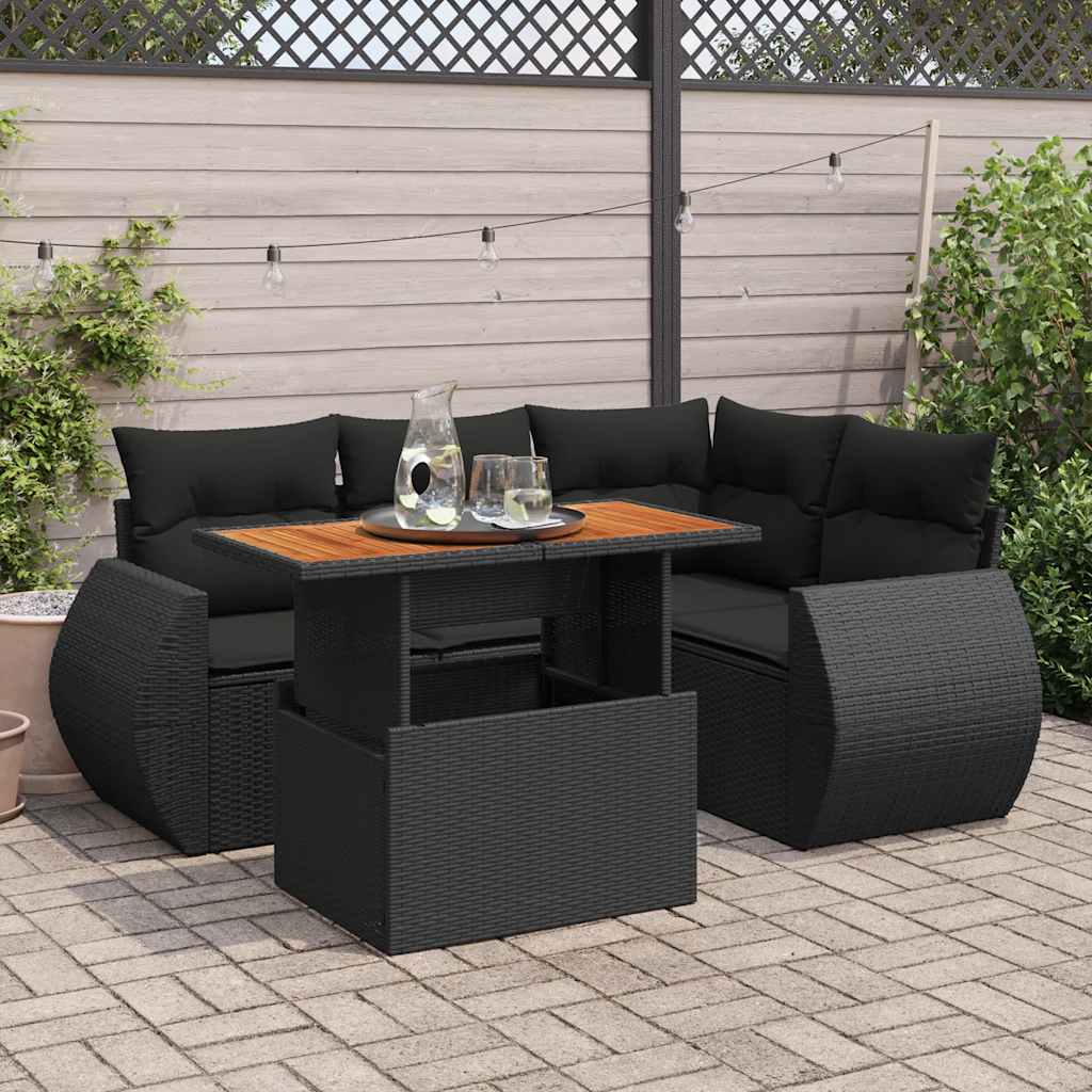 5 Pcs conjunto sofás de jardim com almofadões vime PE preto