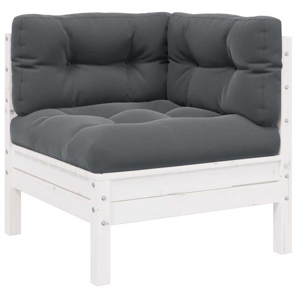 3 Pcs conjunto lounge jardim c/ almofadões pinho maciço branco