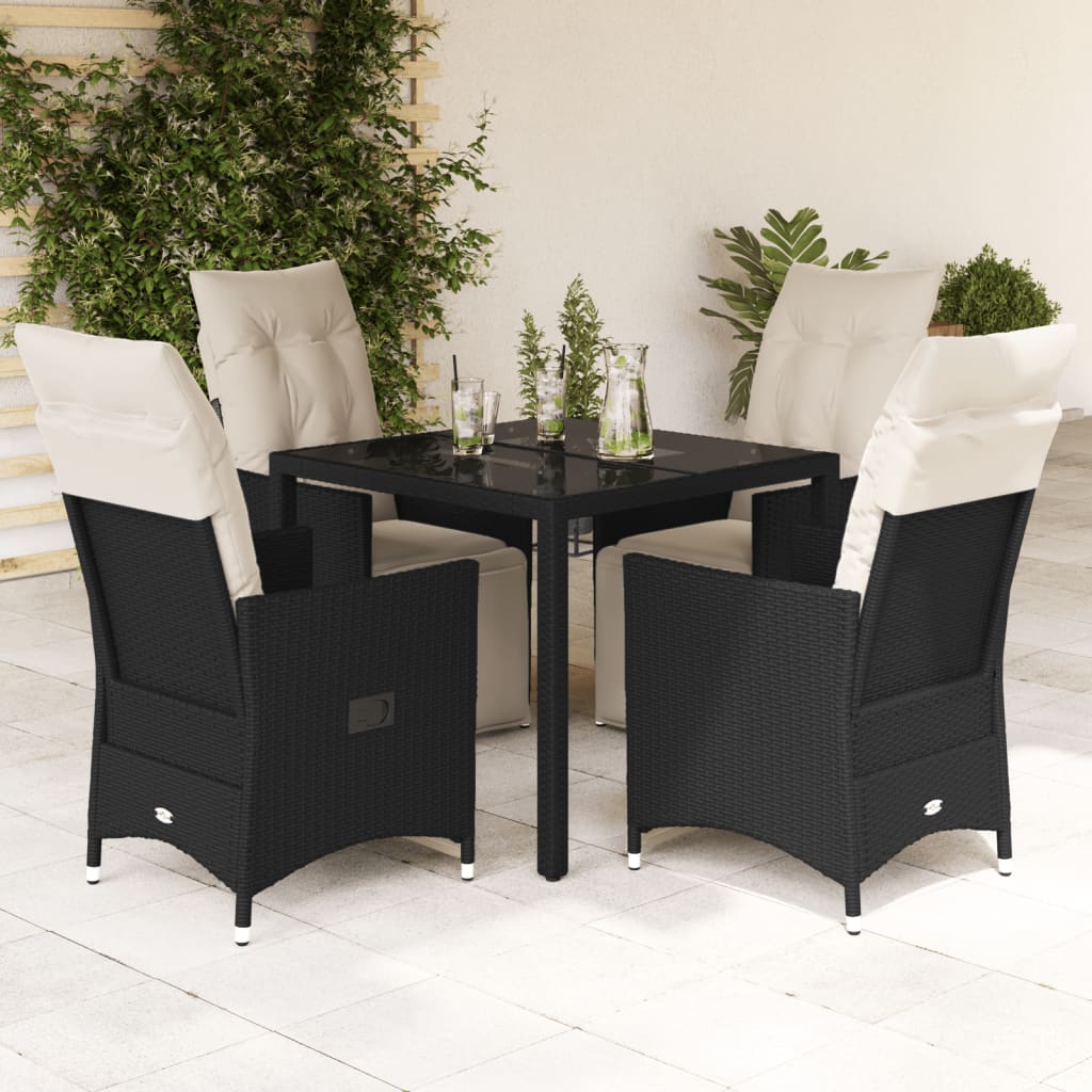 5 Pcs conjunto de jantar p/ jardim c/ almofadões vime PE preto