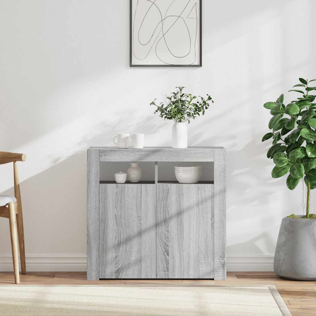 Aparador com luzes LED 80x35x75 cm cinzento sonoma