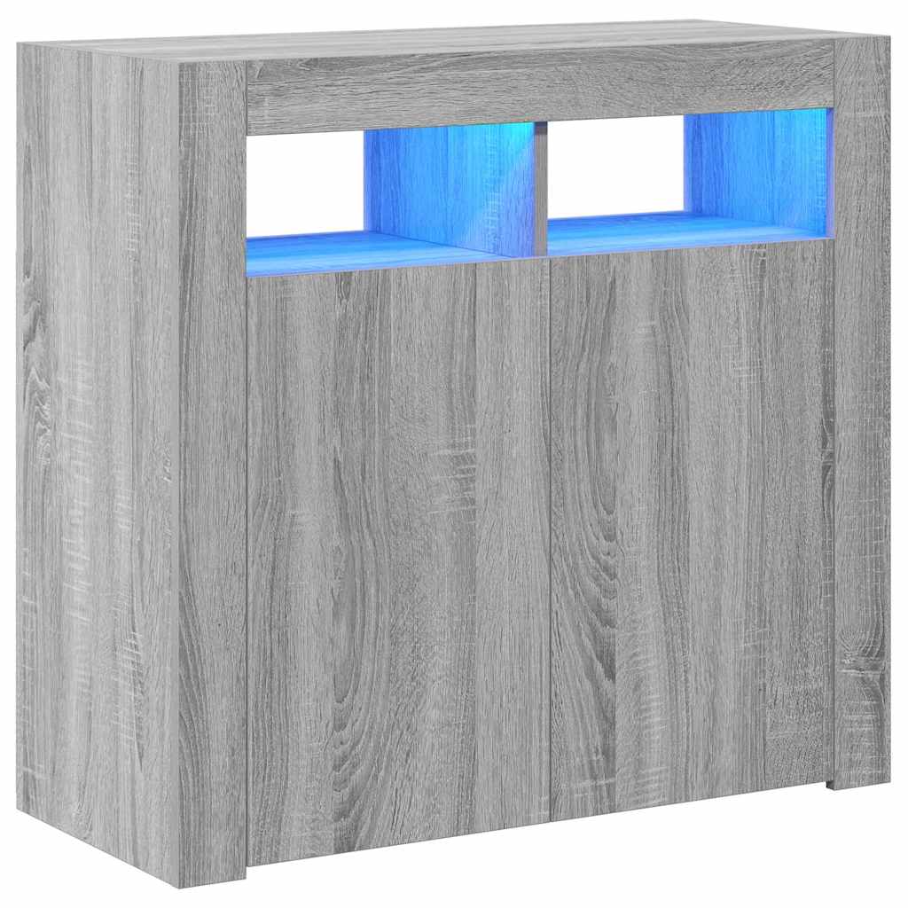 Aparador com luzes LED 80x35x75 cm cinzento sonoma