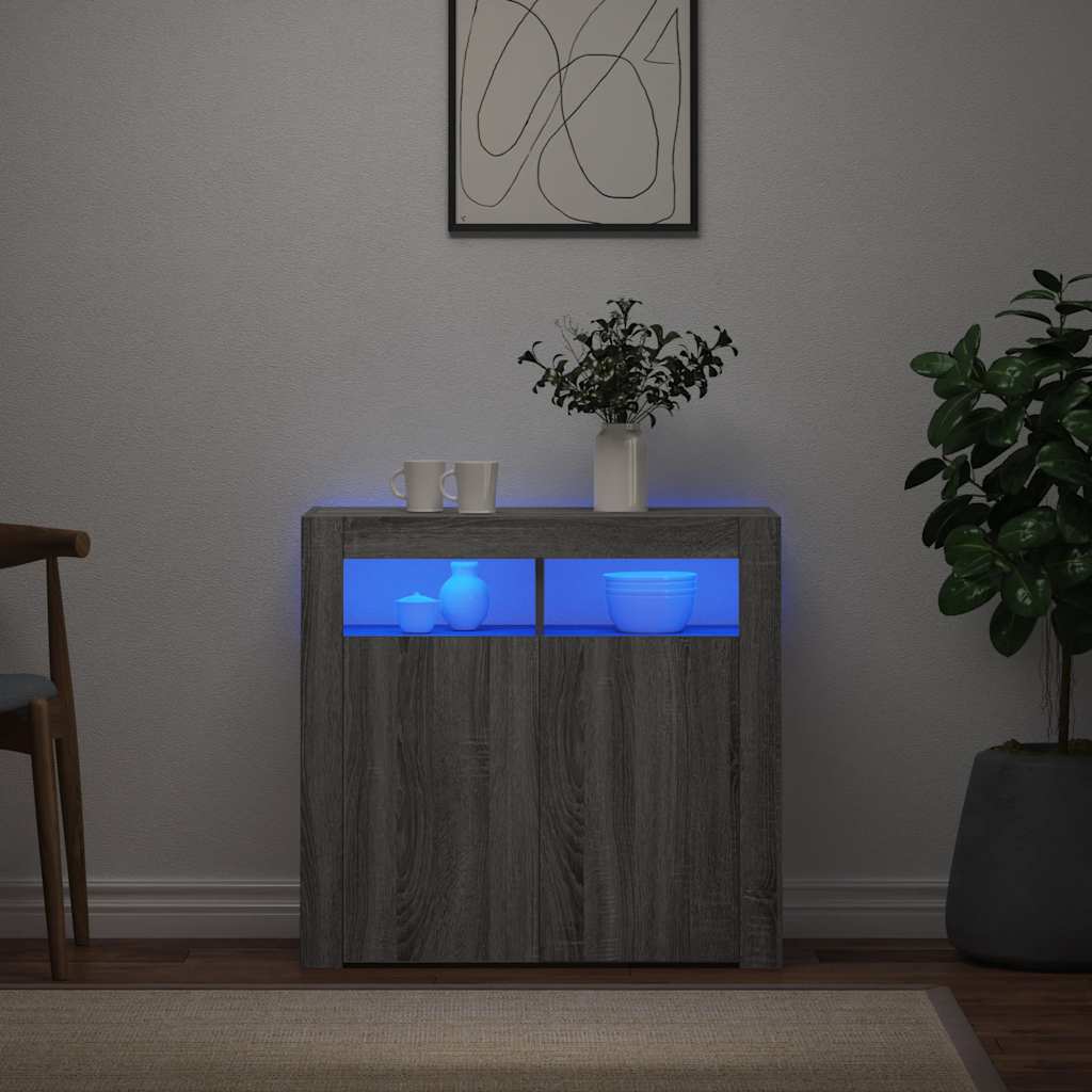 Aparador com luzes LED 80x35x75 cm cinzento sonoma
