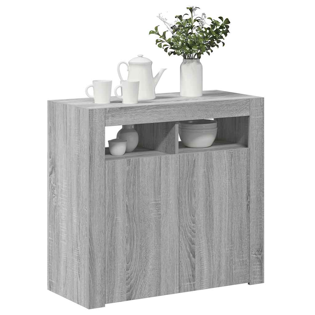 Aparador com luzes LED 80x35x75 cm cinzento sonoma