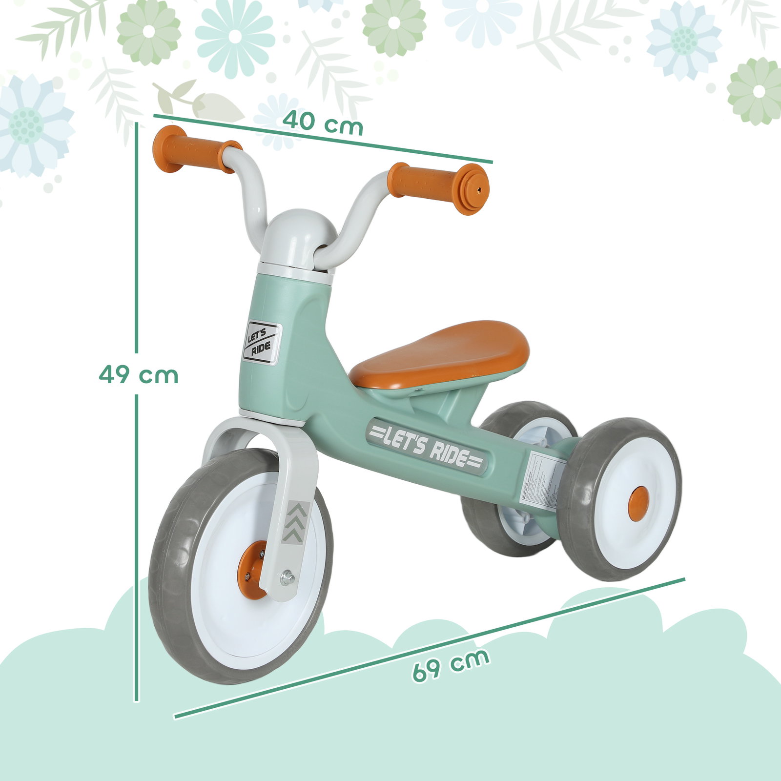Bicicleta sem pedais para crianças dos 12 aos 36 meses bicicleta de equilíbrio com guiadores com rotação limitada a 60° 69x40x49 cm verde
