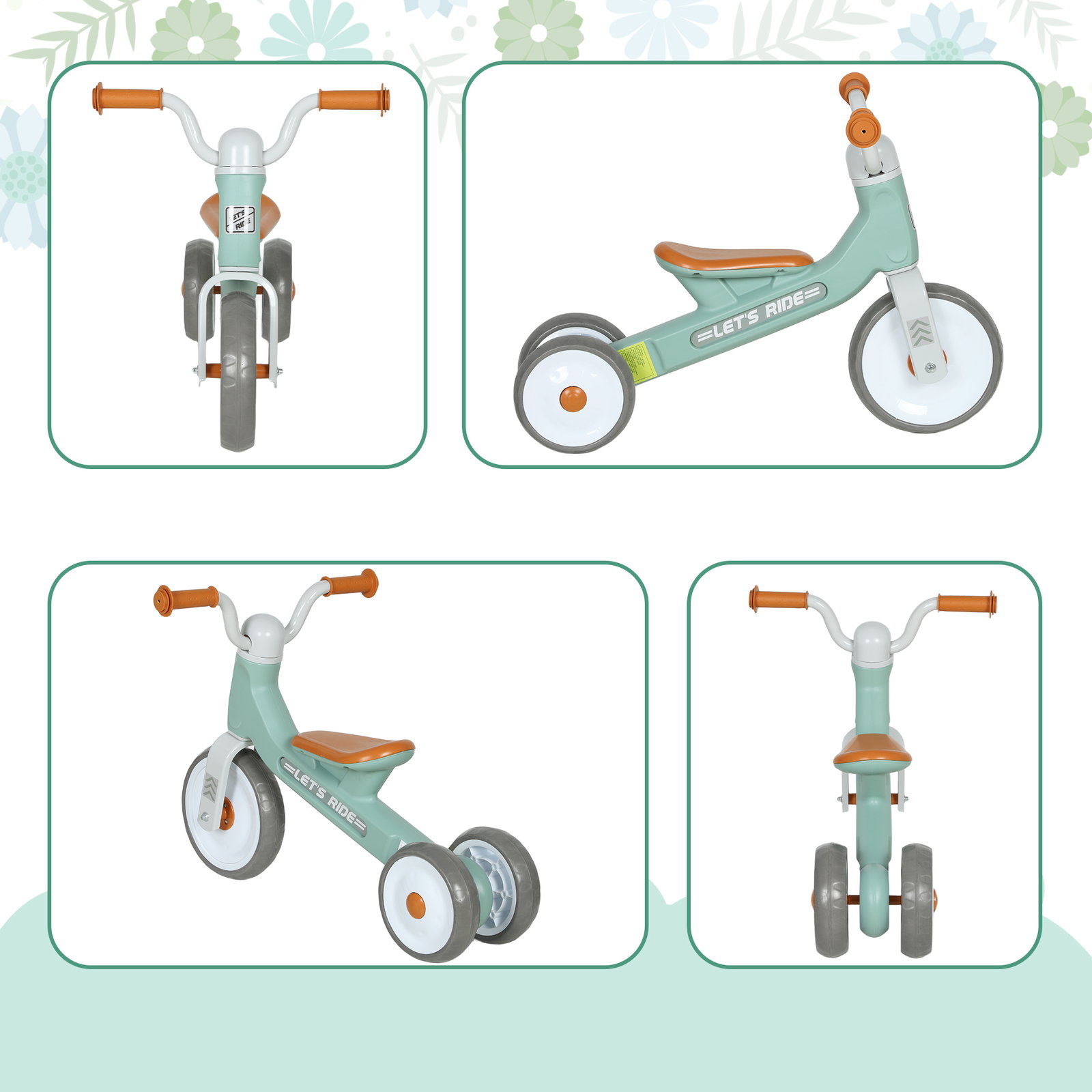 Bicicleta sem pedais para crianças dos 12 aos 36 meses bicicleta de equilíbrio com guiadores com rotação limitada a 60° 69x40x49 cm verde