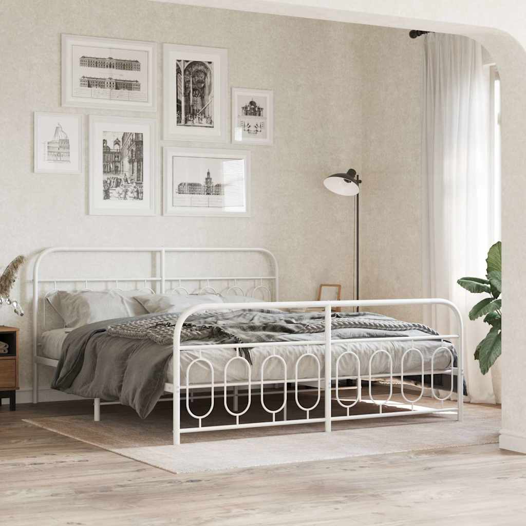 Estrutura de cama com cabeceira e pés 183x213 cm metal branco