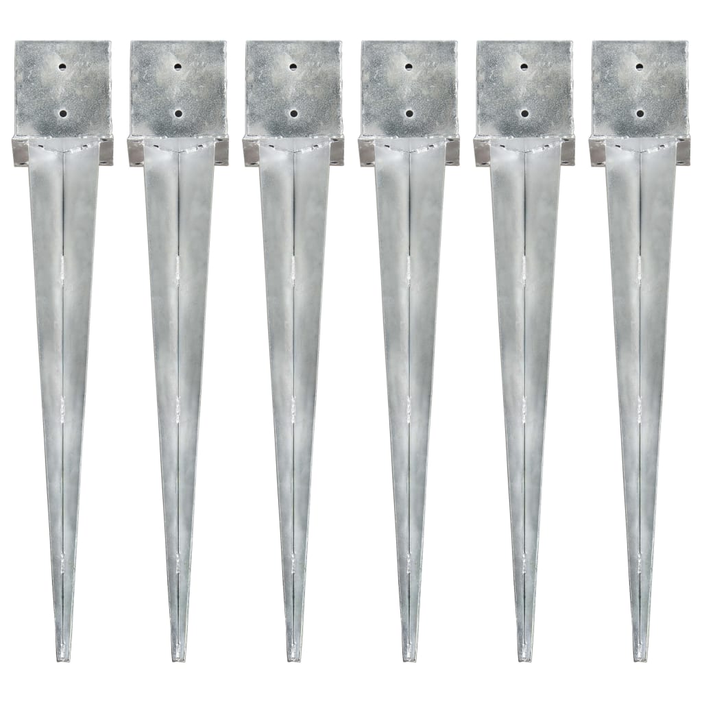 Estacas de enterrar 6 pcs 14x14x91 cm aço galvanizado prateado
