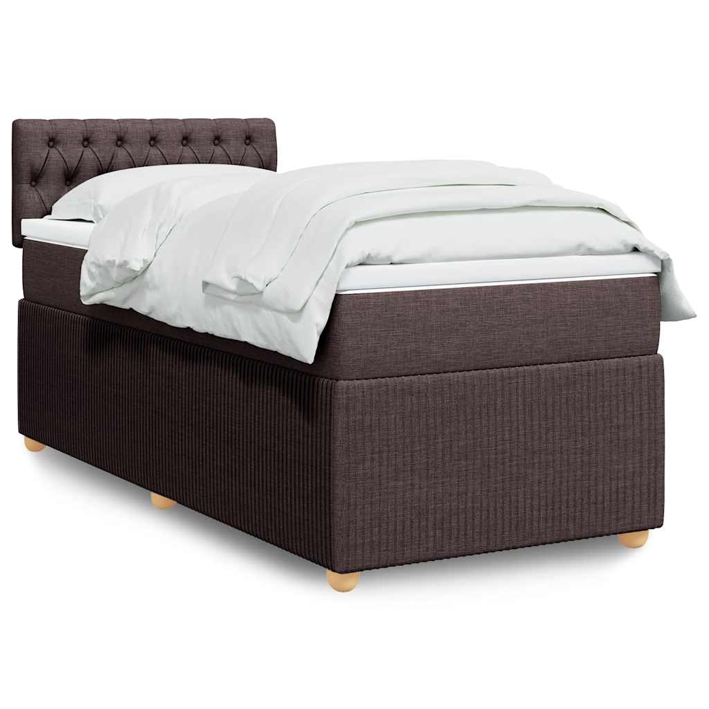 Cama com molas/colchão 100x200 cm tecido castanho-escuro