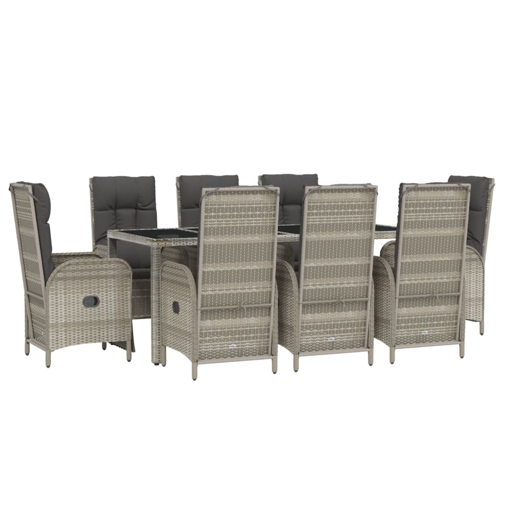 9 Pcs conjunto de jantar p/ jardim c/ almofadões vime PE cinza