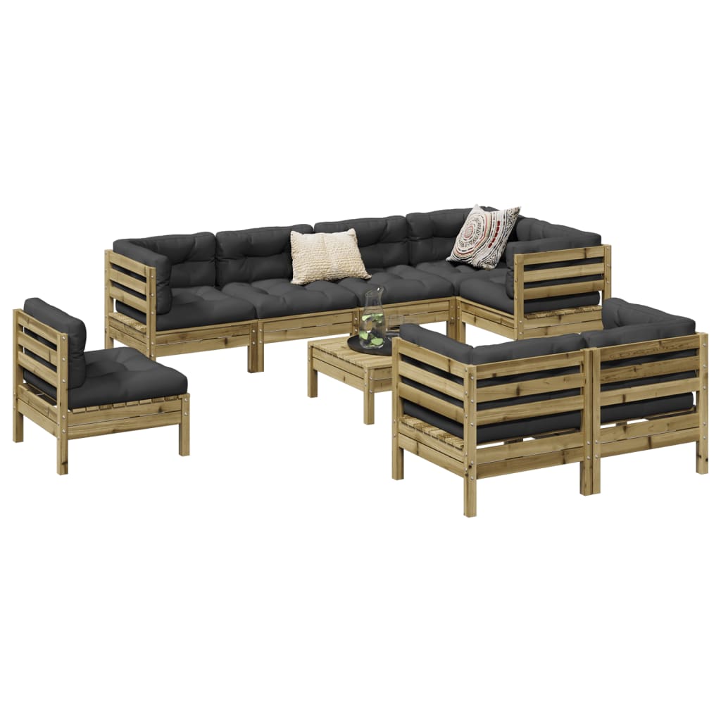 9 Pcs conjunto sofás de jardim c/ almofadões pinho impregnado