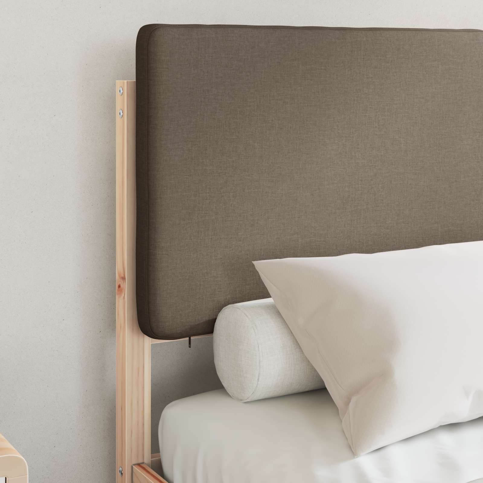 Estrutura de cama com cabeceira estofada cinzento-acastanhado