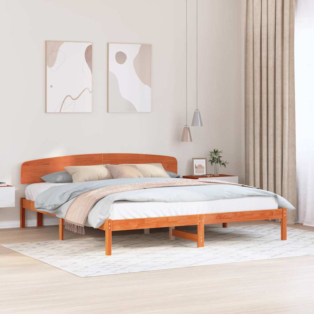 Estrutura da cama com cabeceira marrom cera 200 x 200 cm