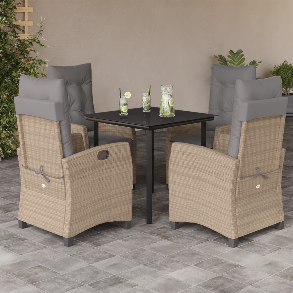 5Pcs conj. jantar jardim c/ almofadões vime PE bege misturado